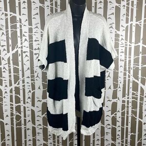 Vince Camuto Short Sleeve Striped Open Front Cardigan Sweater XL